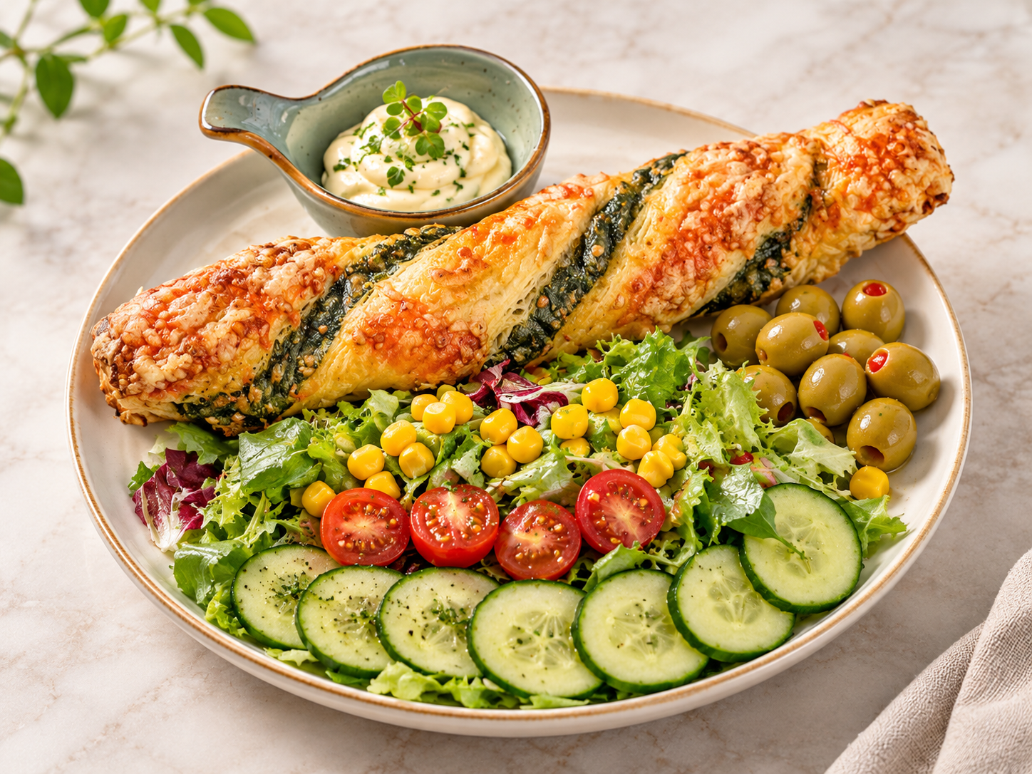 Spinat und Käse mit Salat